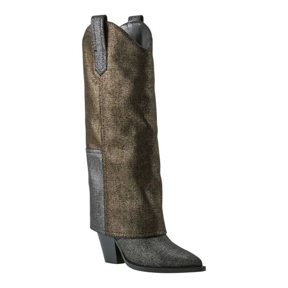 Marc Fisher Harlo Foldover Shaft Pointed Toe Boot stacked block heel sz 7.5 NWB